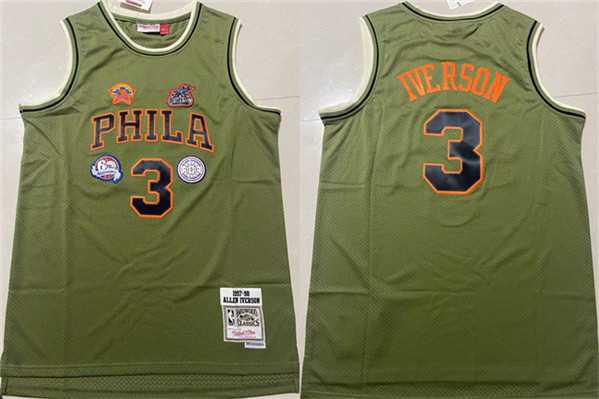 Mens Philadelphia 76ers #3 Allen Iverson Green 1997-98 Throwback Stitched basketball Jersey Mixiu->->NBA Jersey